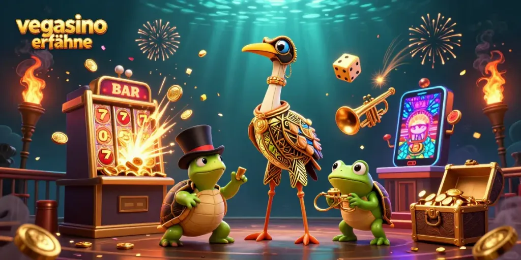 Experience thrilling vegasino erfahrungen with vibrant casino characters and a jackpot scene.