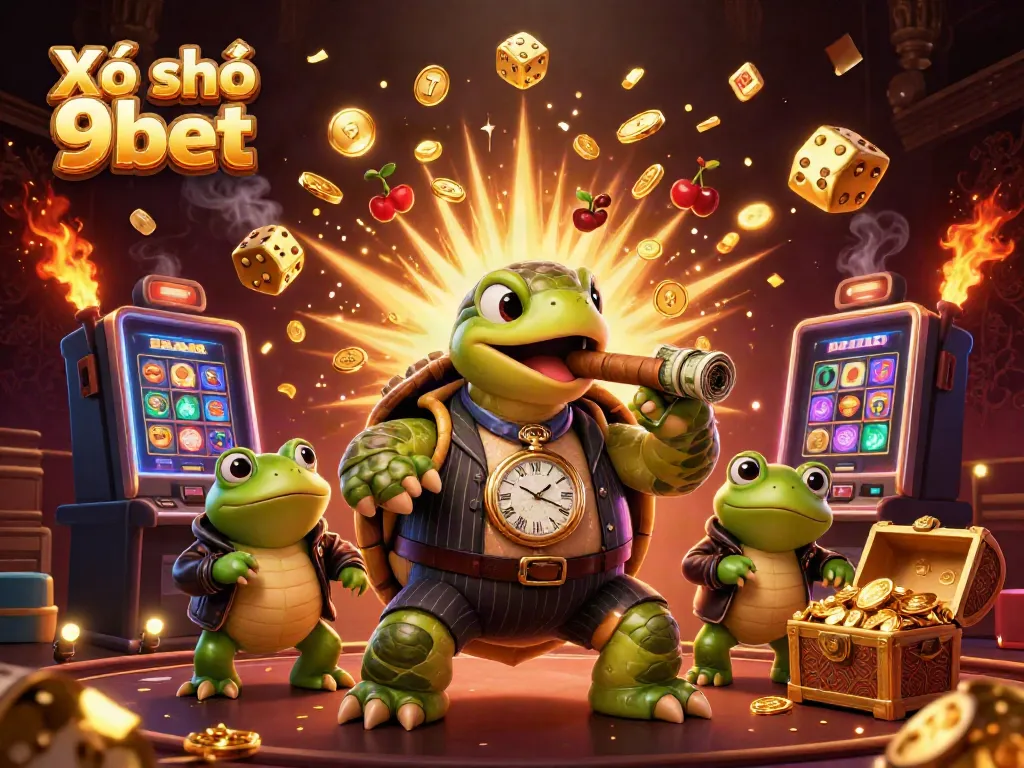 Experience the excitement of Xổ số 9bet with vibrant characters and dynamic gambling elements in this illustration.