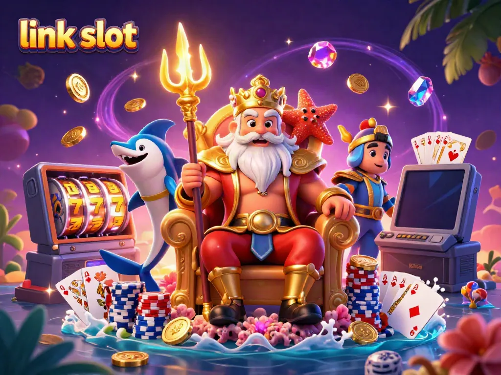 Experience thrilling gaming action with link slot featuring Neptune and dazzling casino elements.