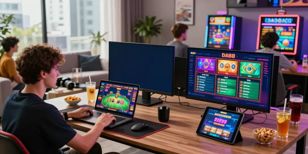 Players engaging with da88 gaming platform in a vibrant, modern home setting.
