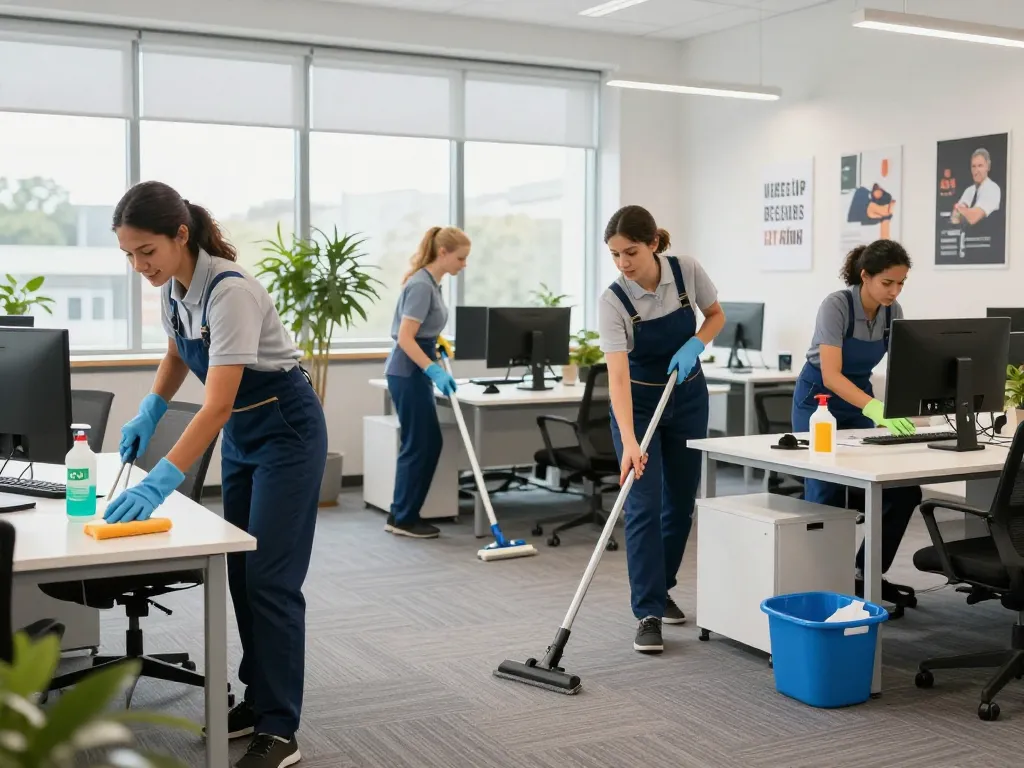 Unterhaltsreinigung für Unternehmen in Münster, professionelle Reinigungskräfte sorgen für eine makellose Büroumgebung.
