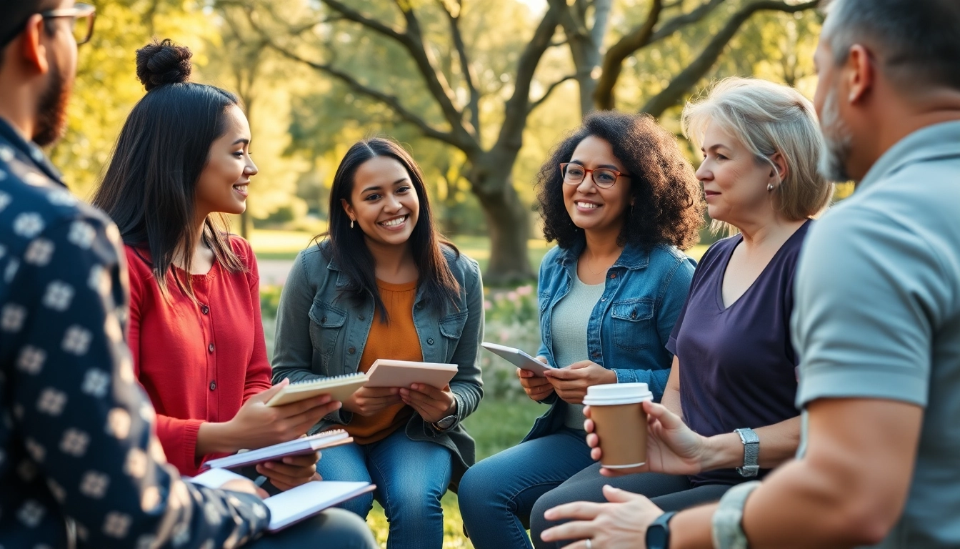Promoting mental health awareness through engaging outdoor discussions among diverse individuals.