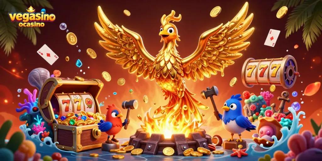 Engage in vibrant gaming adventures with vegasinocasino's dynamic slots featuring golden phoenix and riches.