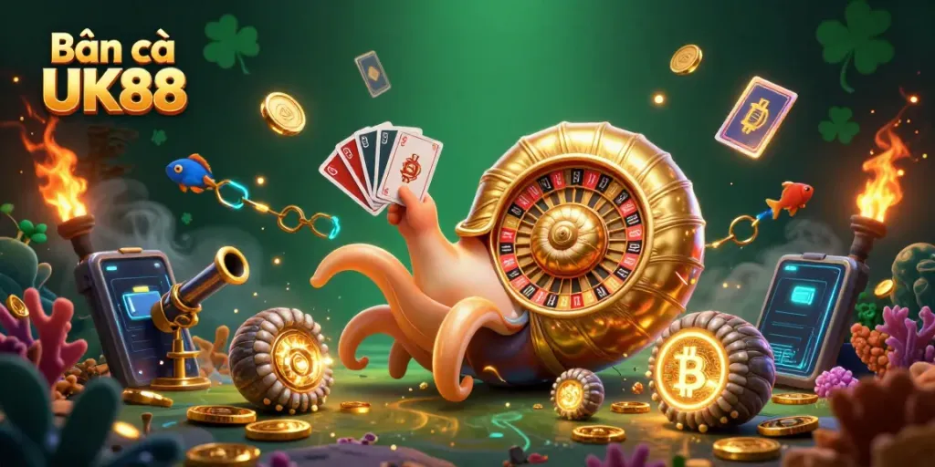 Engage in the action of Bắn cá UK88 with animated sea creatures, a vibrant setting showcasing excitement and engaging gameplay.