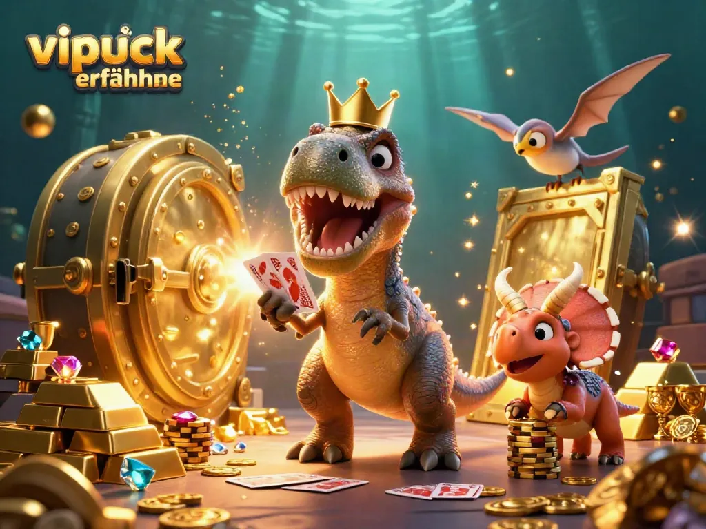 Engage with vipluck erfahrungen by exploring a vibrant casino scene featuring unique cartoon characters, games, and treasures.