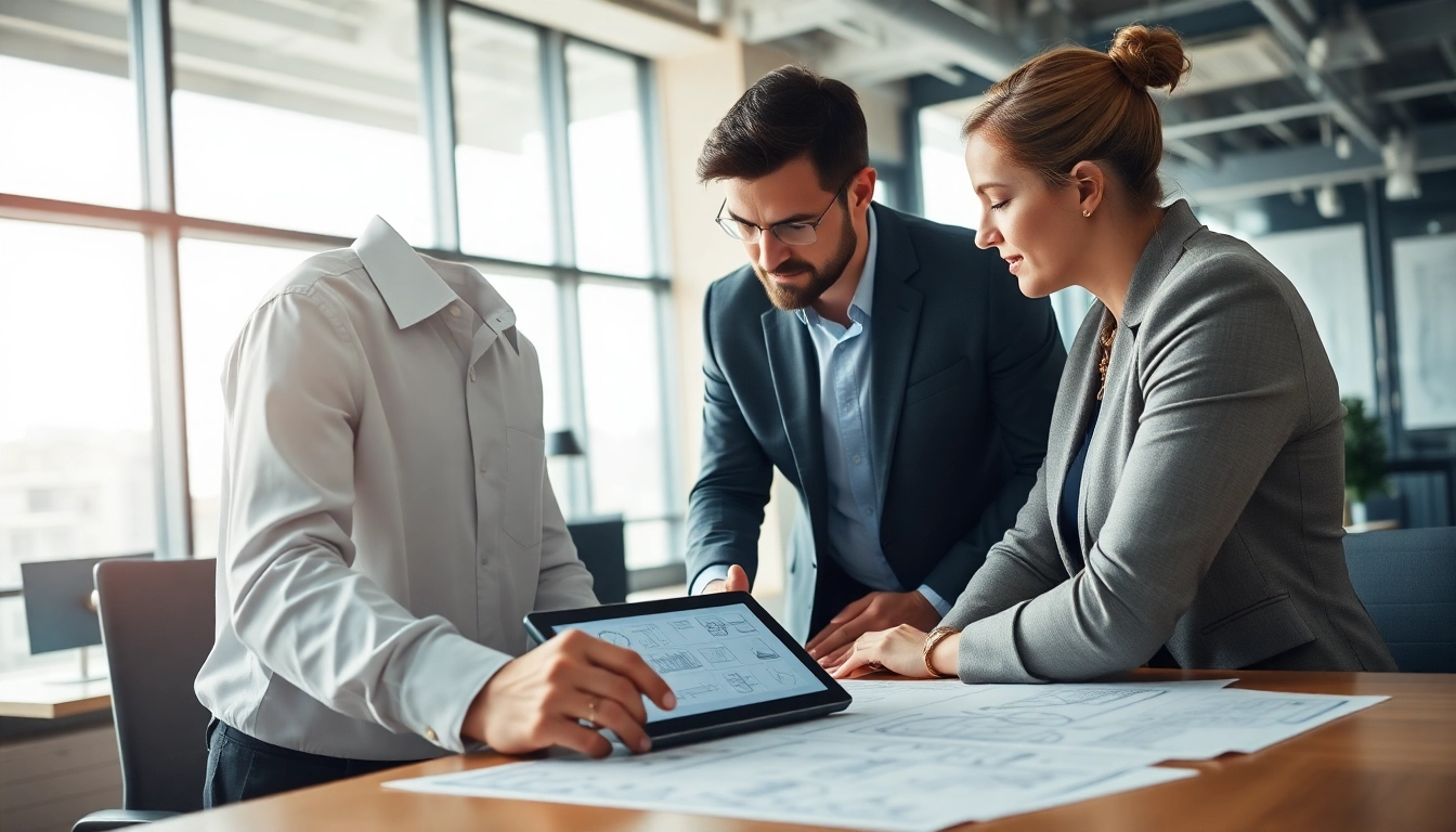 Headhunter Ingenieure im Beratungsgespräch mit Ingenieuren in einem modernen Büro.