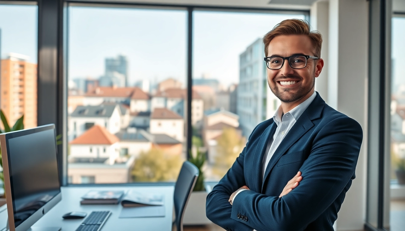 Immobilienmakler Frankfurt Eckenheim zeigt Immobilien in einem modernen Büro.