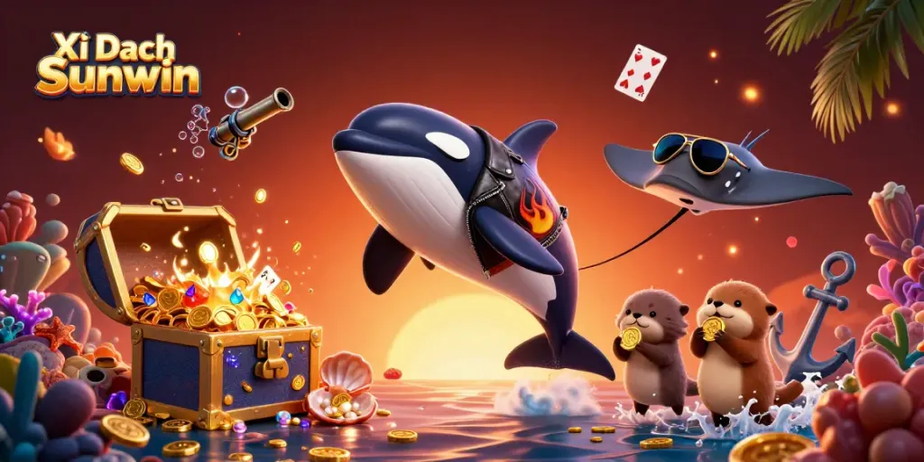 Experience the strategic thrills of Xì Dách Sunwin within an exciting underwater casino scene.