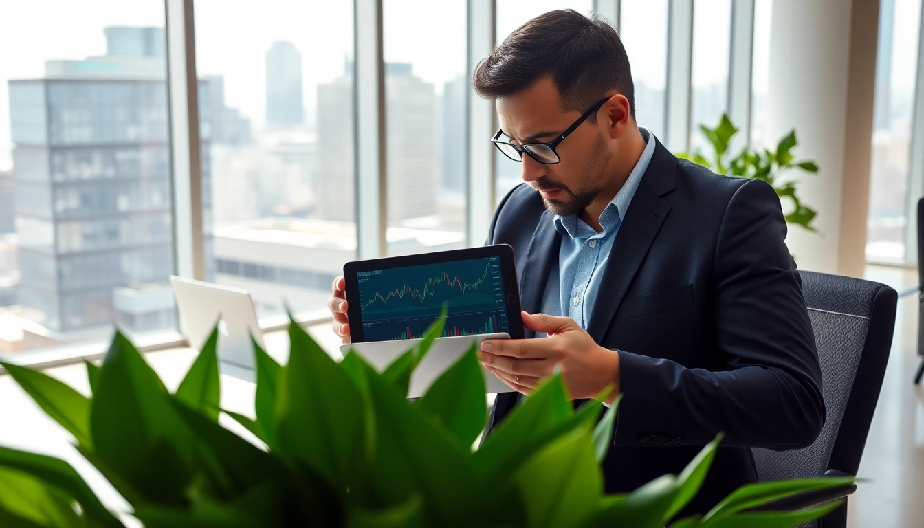 Muster Aktien Analyse in a vibrant office environment with a financial analyst reviewing charts.