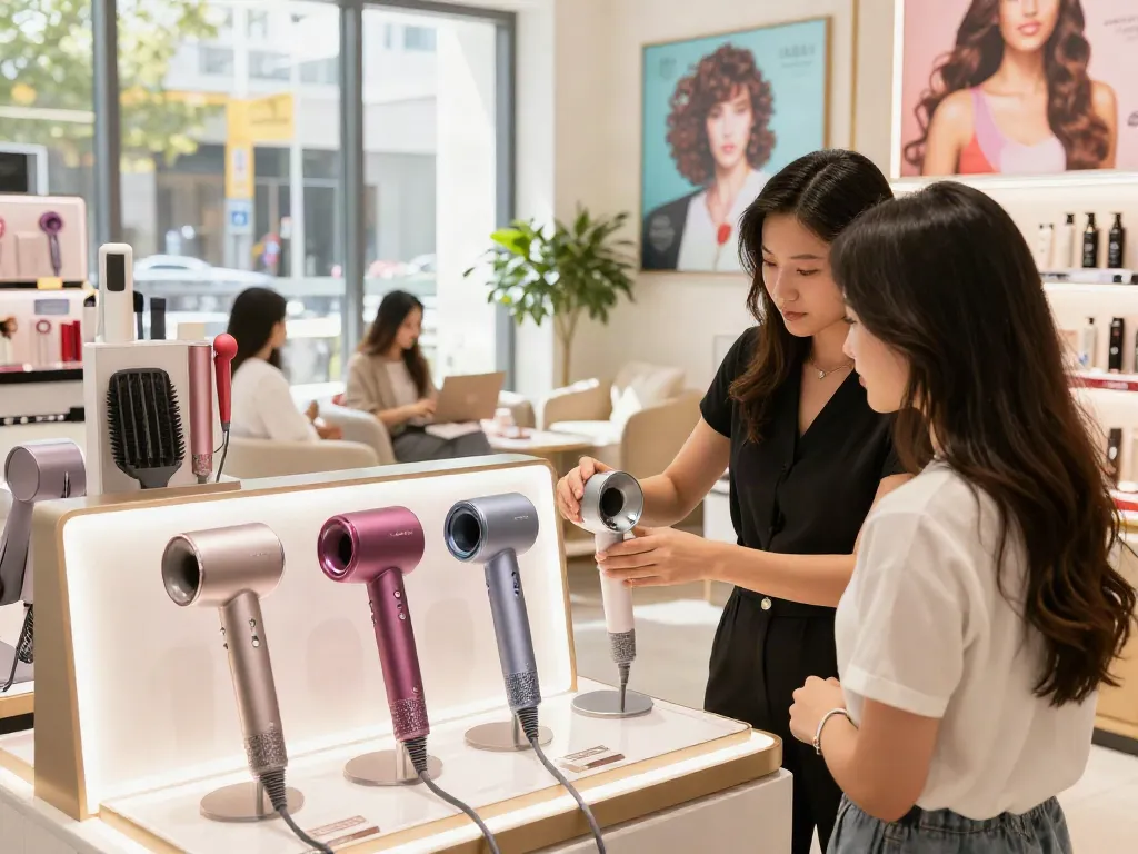 Laifen Haartrockner in einem Beauty-Store mit Kundenberatung und Produktausstellung.