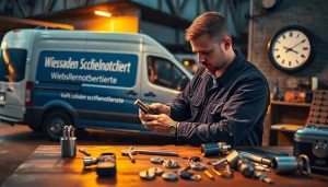 Wiesbaden Schlüsselnotdienst Notfall-Schlüsseldienst bei der Arbeit, der Zuverlässigkeit und Professionalität demonstriert.