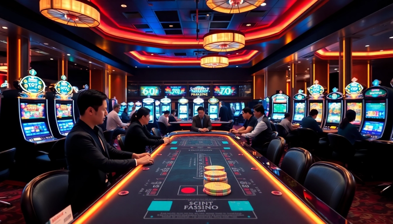 Az online kaszinó szórakoztató játékkörnyezete, színes gépekkel és izgalmas atmoszférával.