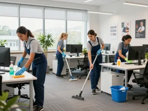 Unterhaltsreinigung für Unternehmen in Münster, professionelle Reinigungskräfte sorgen für eine makellose Büroumgebung.