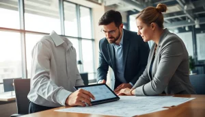 Headhunter Ingenieure im Beratungsgespräch mit Ingenieuren in einem modernen Büro.