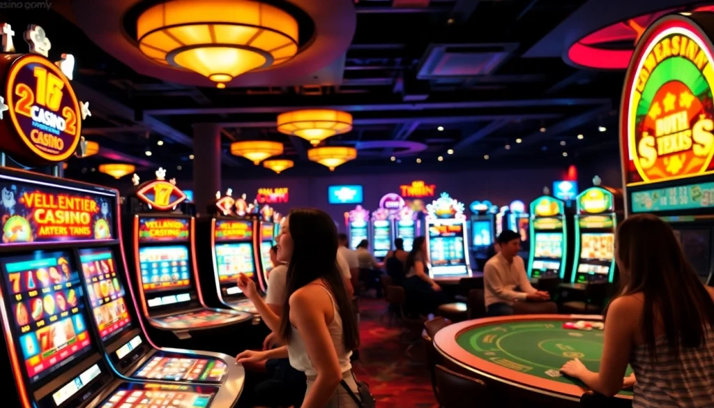 Spannende Casinospiele in einem lebhaften Spielumfeld mit Spielern, die Spaß haben.