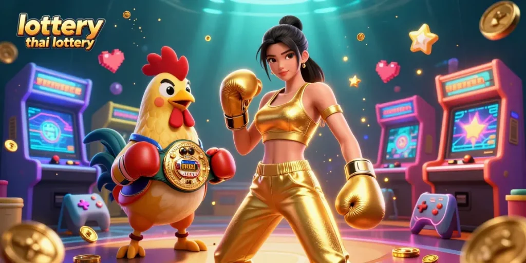Engage with the vibrant lottery thai lottery scene featuring striking characters and game elements.