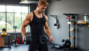 Ein Fitnessmodel präsentiert Unique Pharma Steroids im Fitnessstudio.